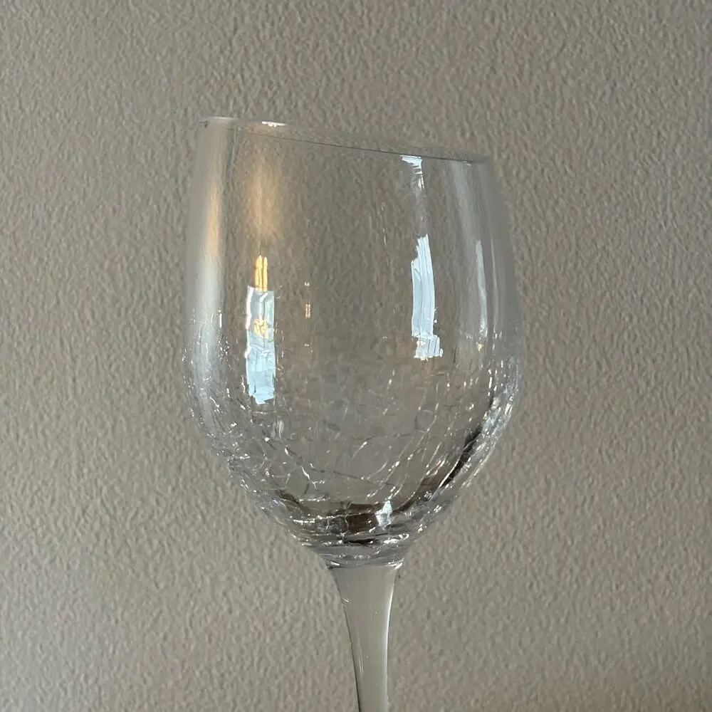 Pier 1 Clear Crackle Angled Slant Rim White Wine Glass Asymmetric 8 3/4